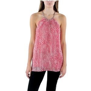 NWT Michael Kors Coral Zebra Print Chain Halter Top Sleeveless Size L